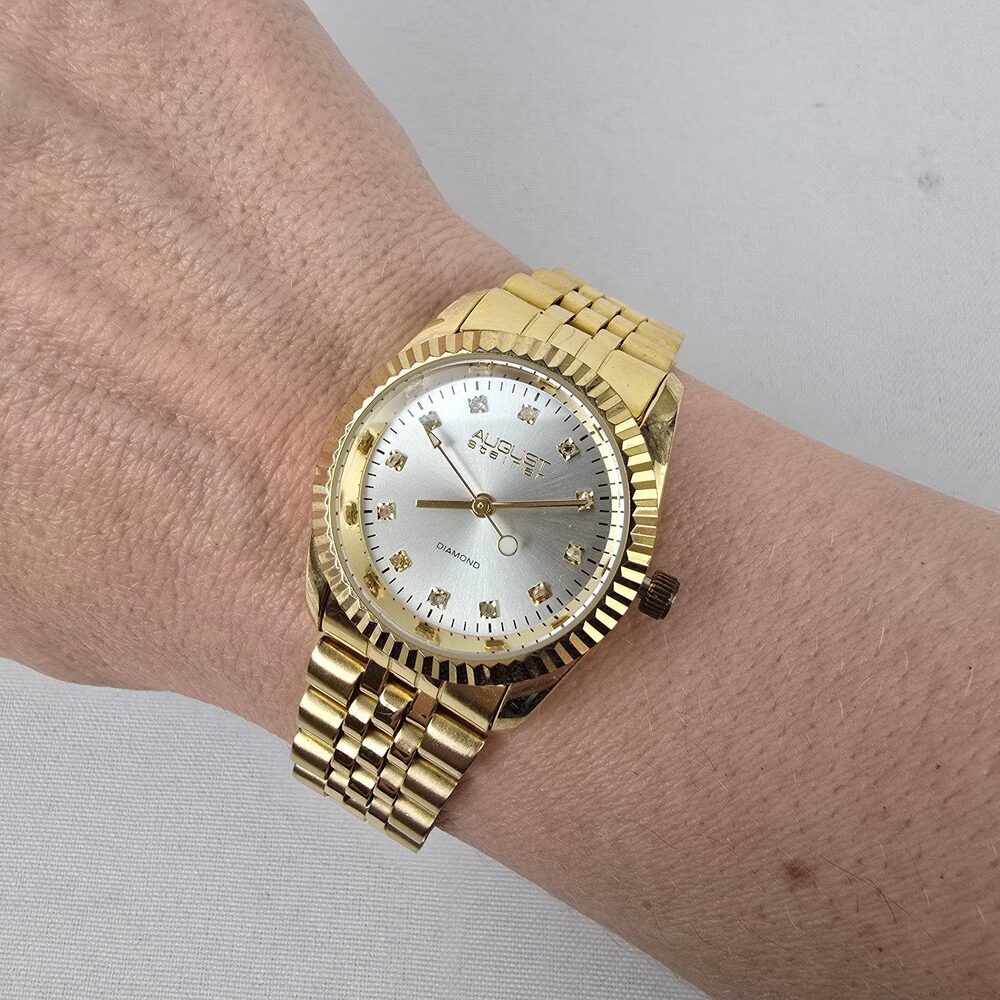 August Steiner Diamond Dial Gold Tone Watch